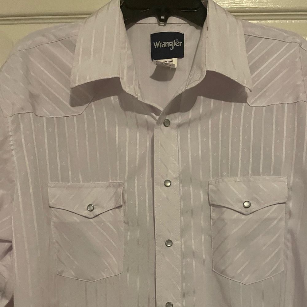 WRANGLER Pearl Snap Western Shirt, Men XLT  Long Sleeve White w Ivory Stripes